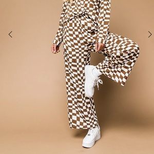 NWT Checkered Silk Wide leg Pants